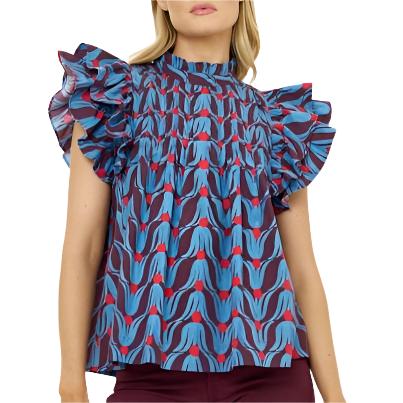 Oliphant Pintuck Ruffle Top - Tulip Red