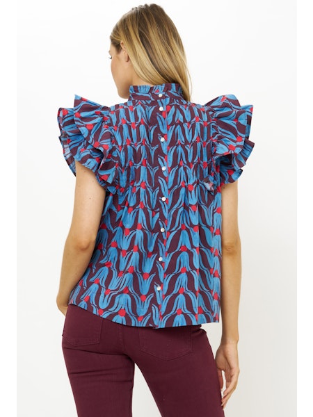 Oliphant Pintuck Ruffle Top - Tulip Red