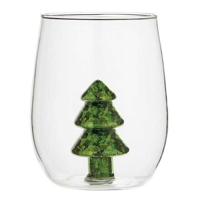 Glitter Tree Wine Glass