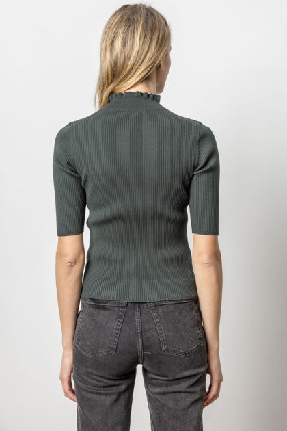 Lilla P Ruffle Mock Neck Sweater - Loden