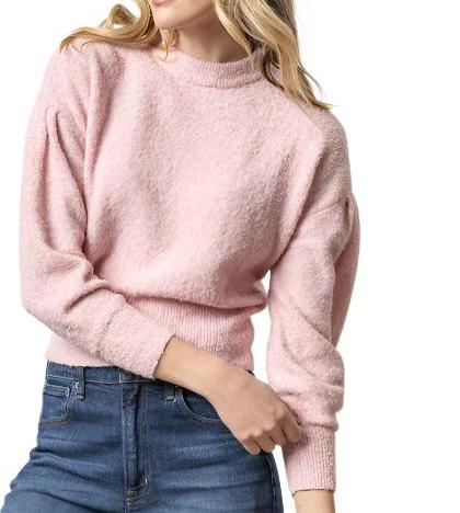 Lilla P Pleated Sleeve Crewneck Sweater - Peony