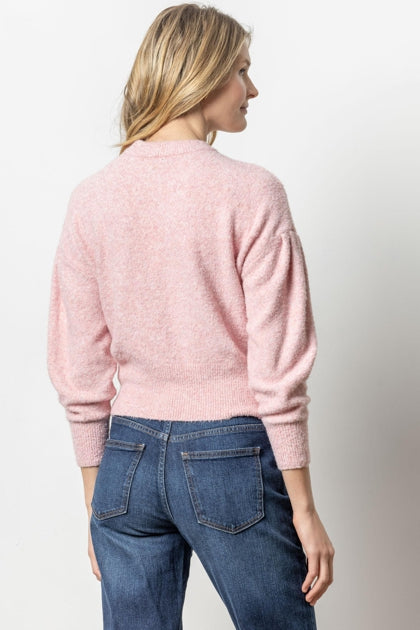 Lilla P Pleated Sleeve Crewneck Sweater - Peony