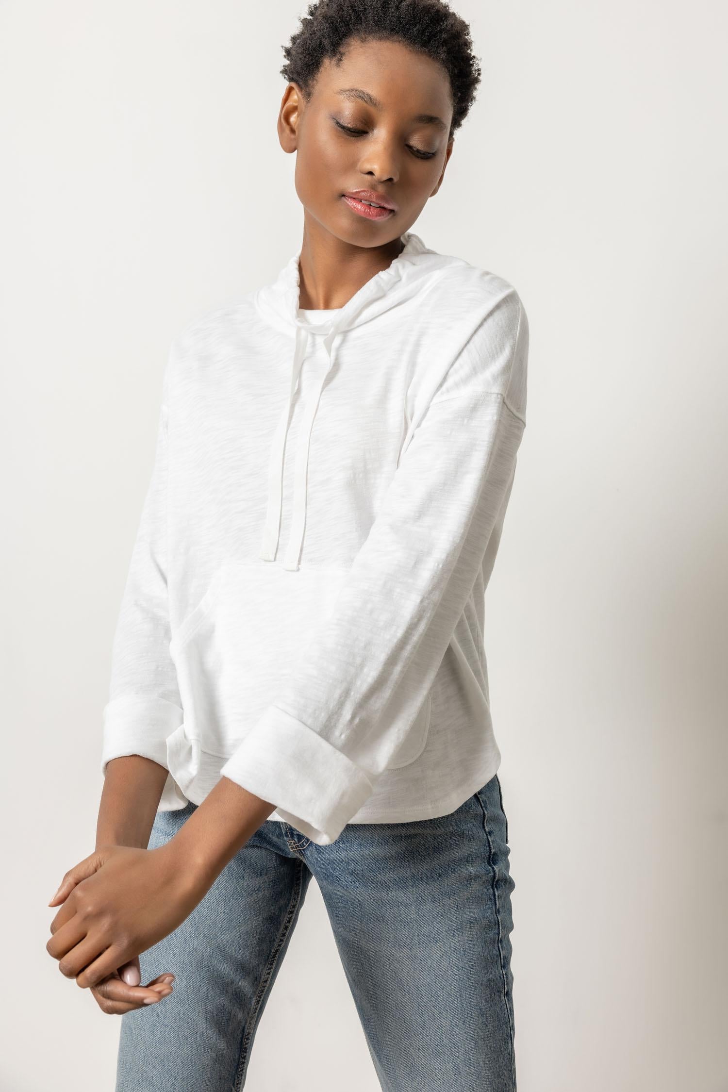 Lilla P Drawstring Neck Pullover - White