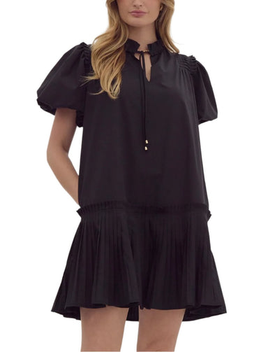 Pleated hem, puff sleeve dress