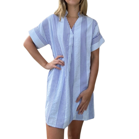 Seersucker Dress - Blue Stripe