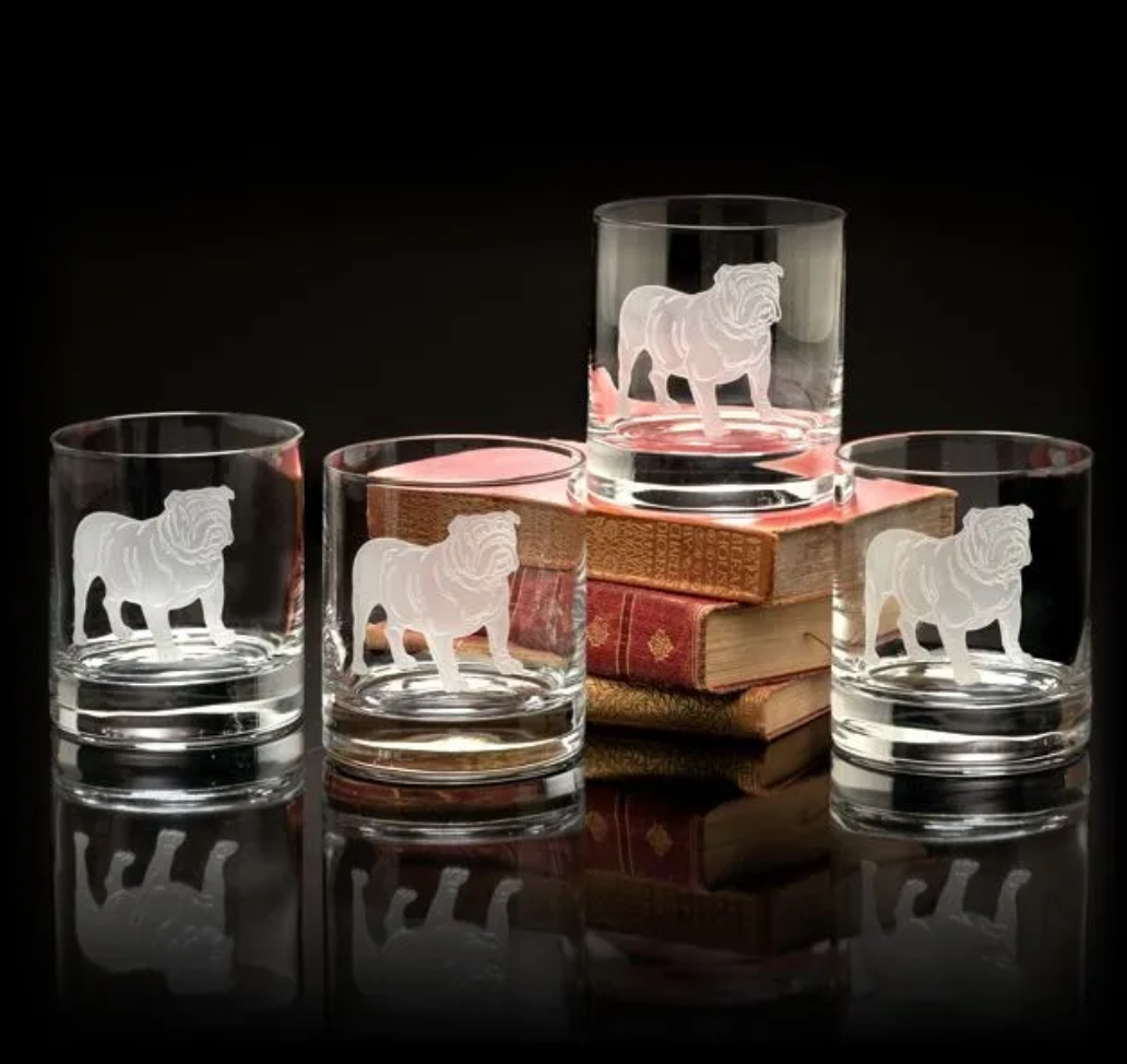 Etched Bulldog DOF Glasses - Set of 4