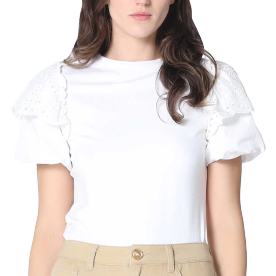 Eyelet Ruffle  Short Sleeve Top