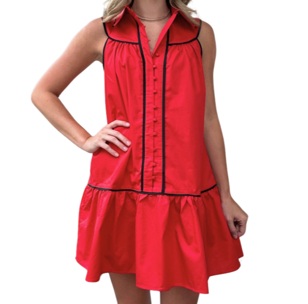 Pretty Follies Dress - Red with Trim