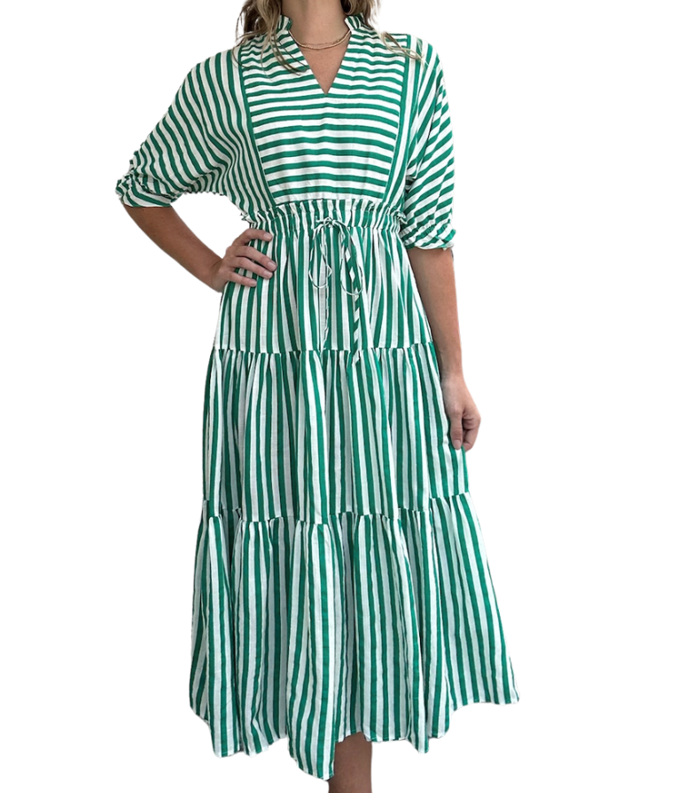 Classic Green Stripe Maxi Dress