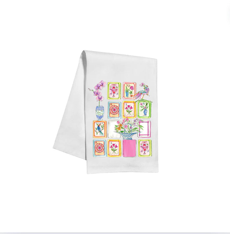 Kitchen Towel - Mahjong Tiles with Birds and Flowers