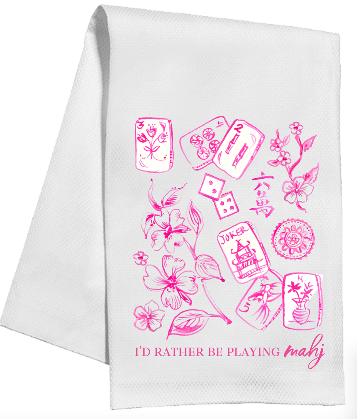 Kitchen Towel - Pink Mahjong Toile - I'd Rather Be Playing Mahjong