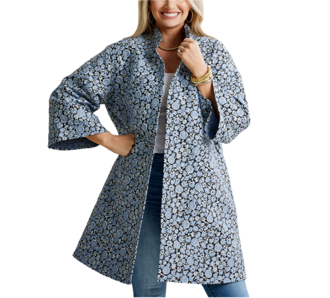 Caryn Lawn Car Coat - Powder/Navy