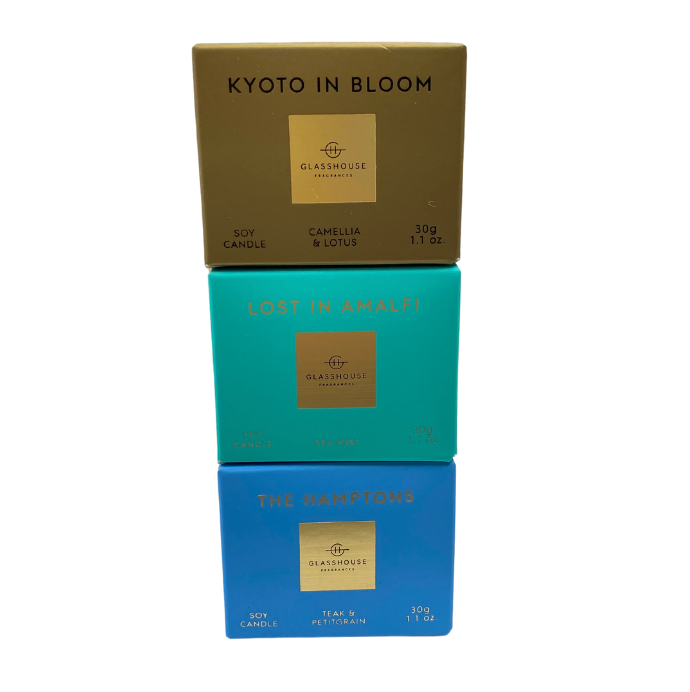 Glasshouse Candle Trio - Kyoto In Bloom, Lost In Amalfi, The Hamptons