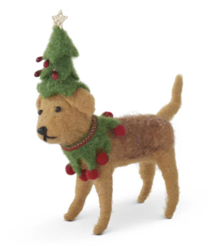 Brown Wool Dog with Tree Hat 6"