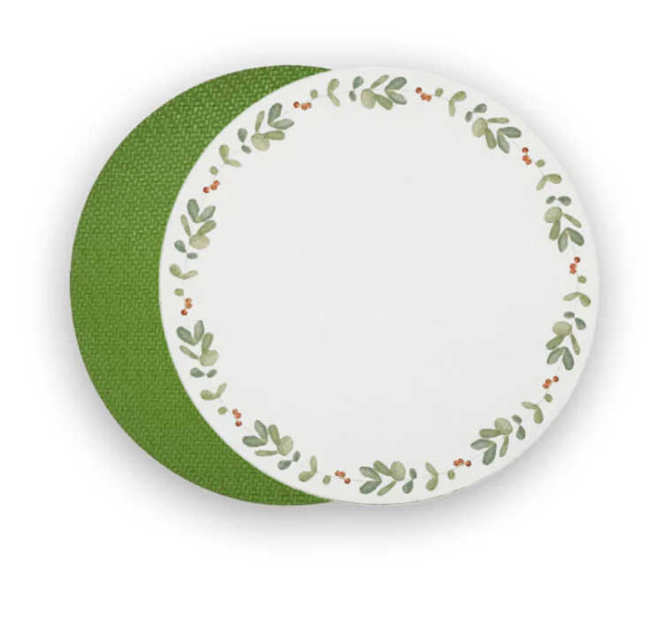 VIDA Reversible 15.5" Round Placemats Set of 4 (Green and Red Holly)