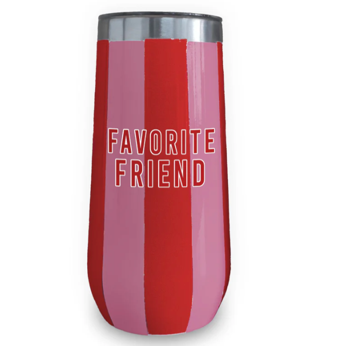 Favorite Friend Striped Champagne Tumbler - Red/Pink