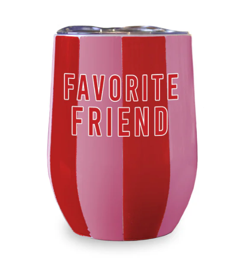 Favorite Friend Striped Wine Tumbler - Red/Pink