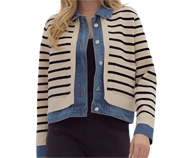 Striped combo cardi sweater