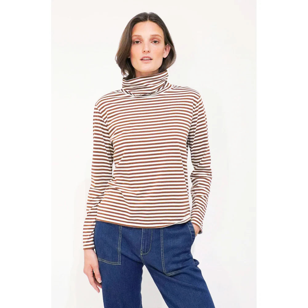 KULE The Turtleneck - Cream/Walnut Mini Stripe