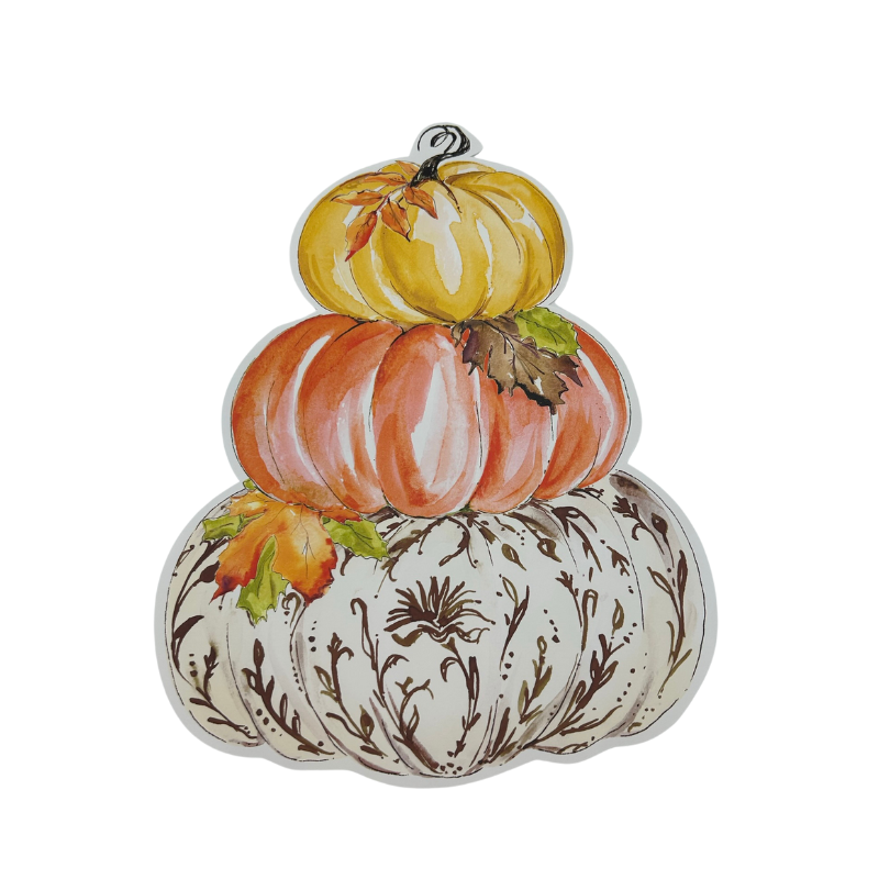 Posh Die-Cut Placemat Handpainted Brown Chinoiserie Pumpkin Stack (Vertical)