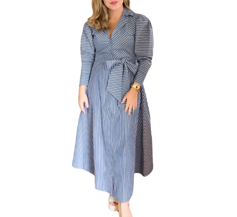 Carolina K Anais Dress - Blue & White Stripe