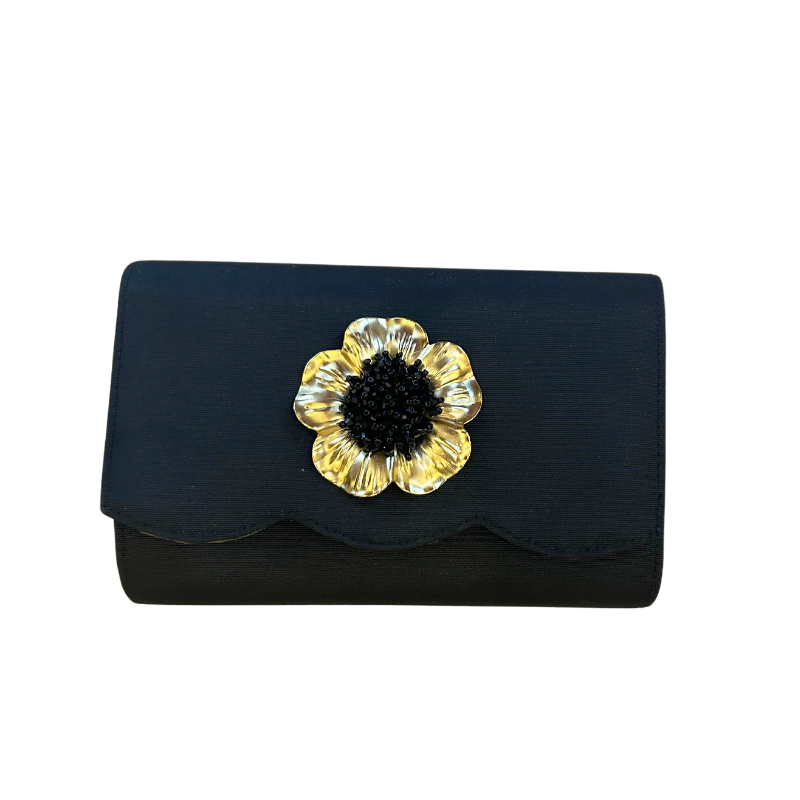 Poppy Clutch with Black Pouf