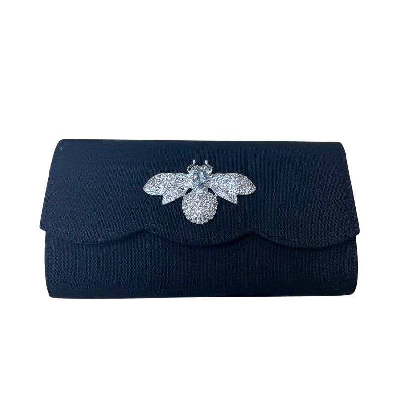 Scallop Clutch with Bee - Black