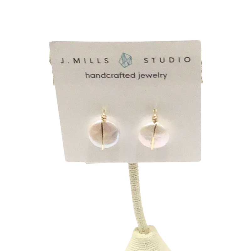 J. Mills Hand Forged Coin Pearl Drop Earrings