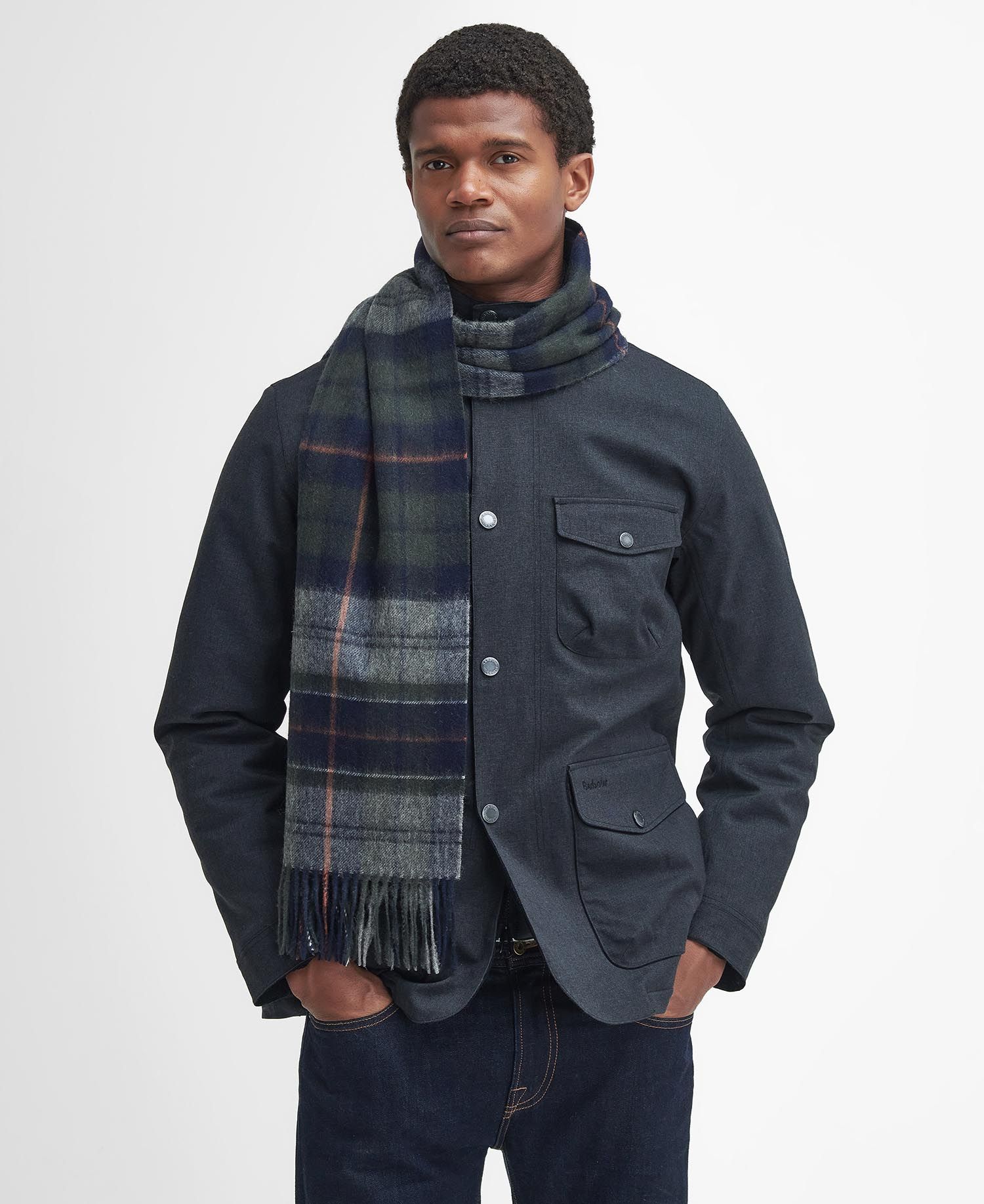 Barbour Men's Brack Patchwork Tartan Scarf - Navy