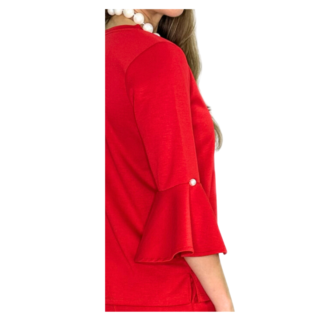 Pearl Sleeve Zee Top  - (black or red)