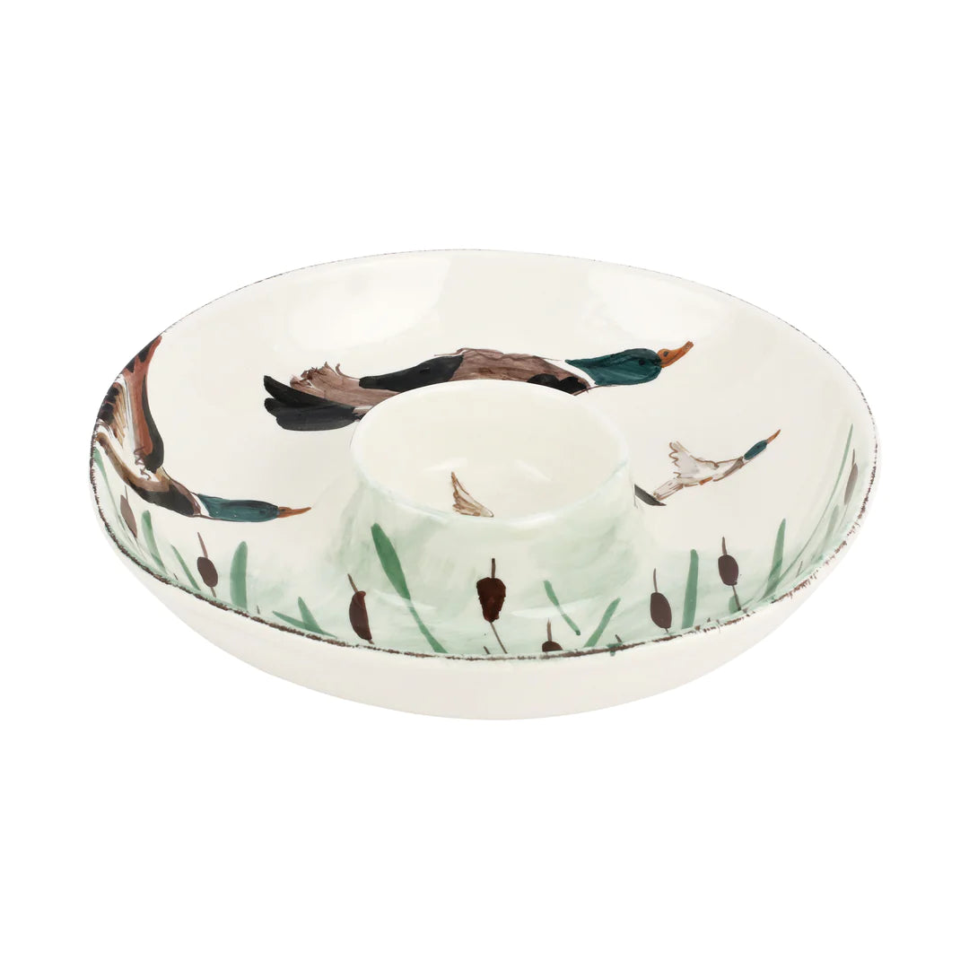 Vietri Wildlife Mallard Chip & Dip Bowl