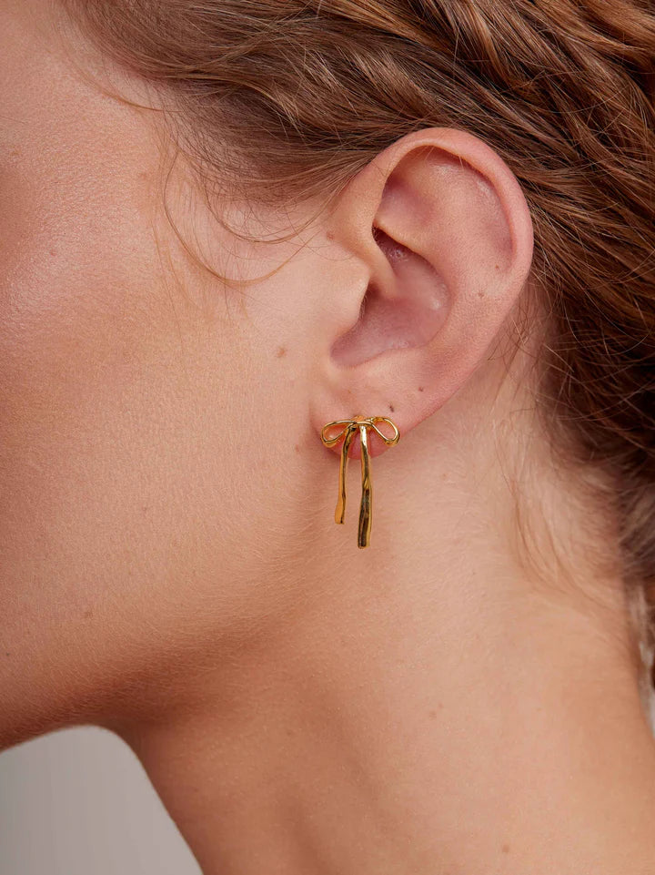 Textured Bow Stud Earrings - Gold