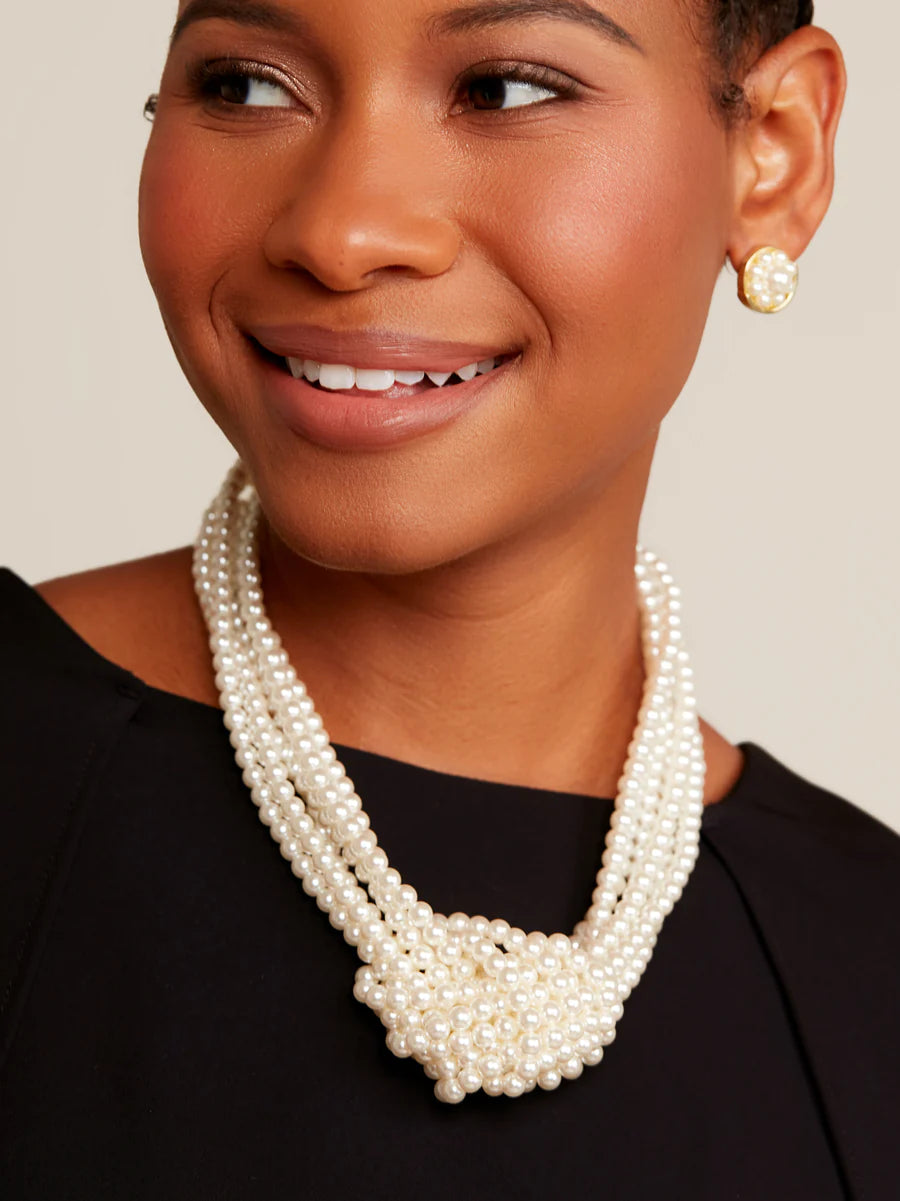 Knotted Layered Pearl Collar Necklace