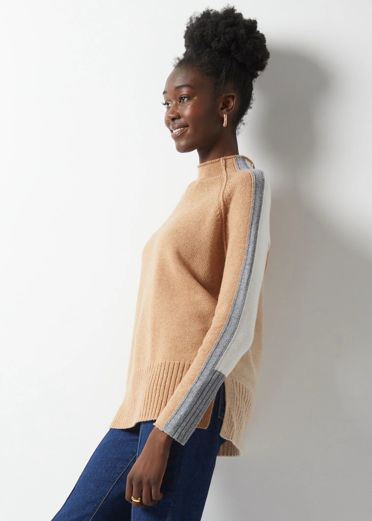 Camel Funnel Neck Sweater