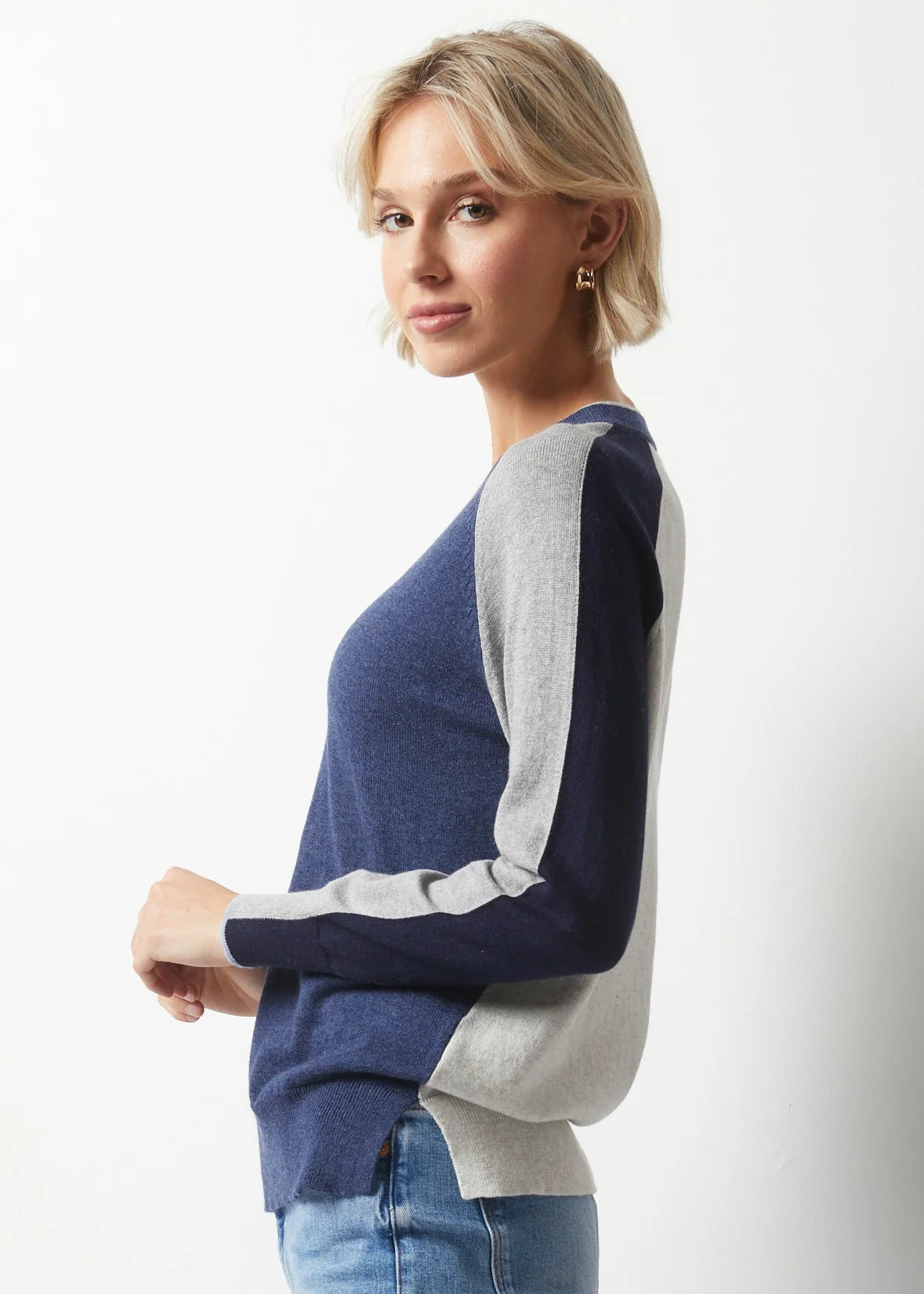 College V-Neck Sweater - Denim