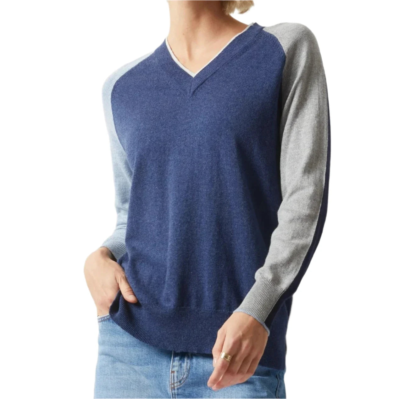 College V-Neck Sweater - Denim