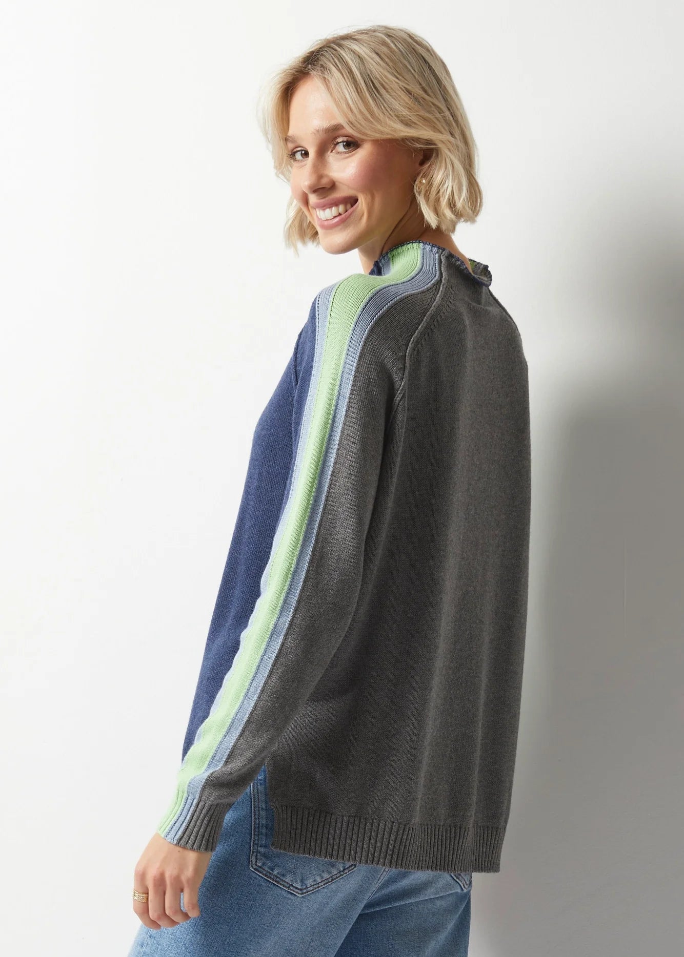 Contrast Funnel Neck Sweater - Denim