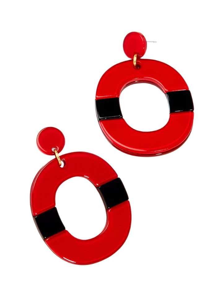 Red & Black Color Block Earrings