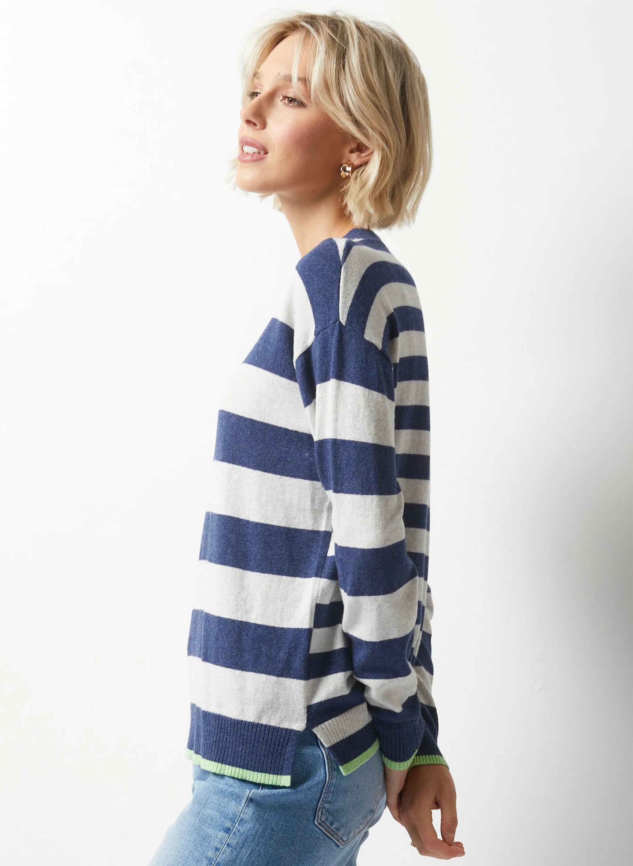 Essential Stripe Crew Sweater - Denim