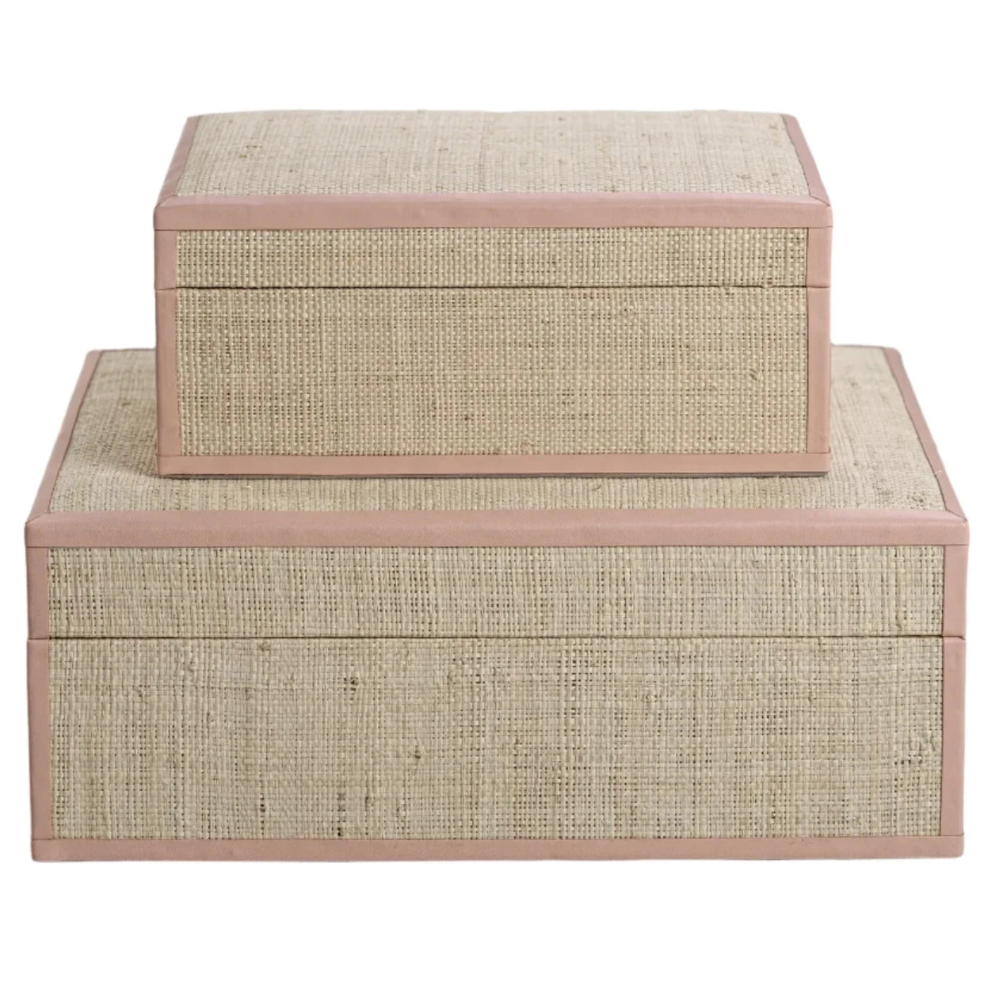 Lulu Natural Raffia Box - Pink Leather trim - (two sizes)