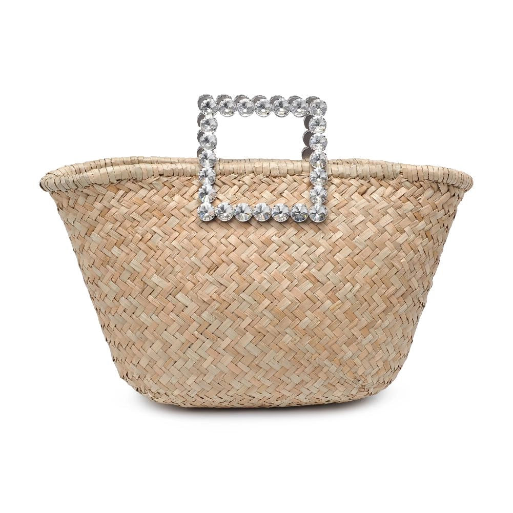 Large Rhinestone Handle Straw Tote