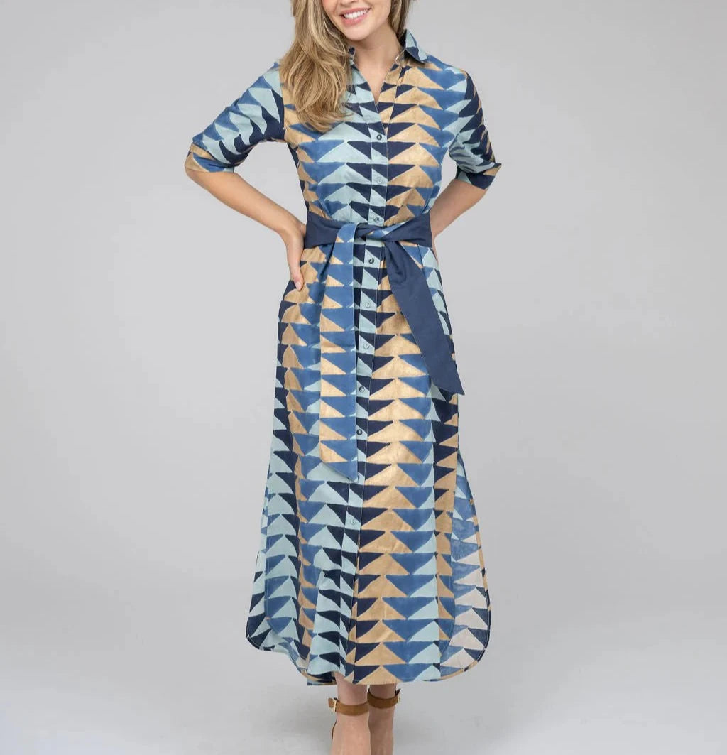 Beau & Ro Eloise Shirt Dress - Triangle Blue Gold