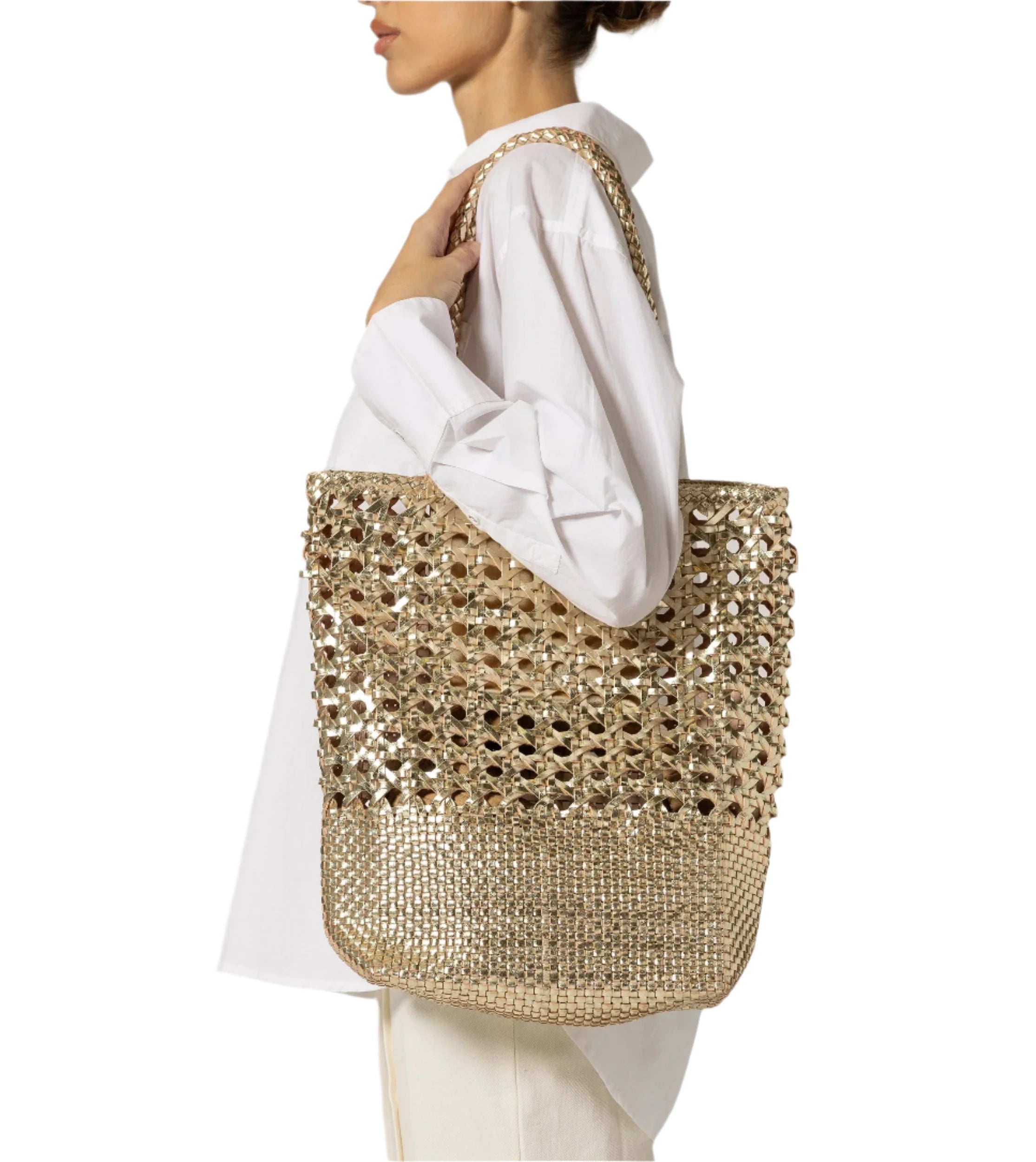 Cleobella Blaine Weave Tote Bag - Gold