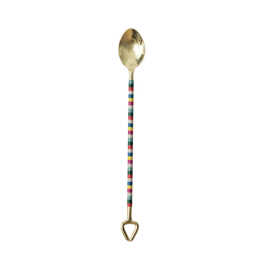 Stainless Steel Cocktail Spoon with Striped Handle