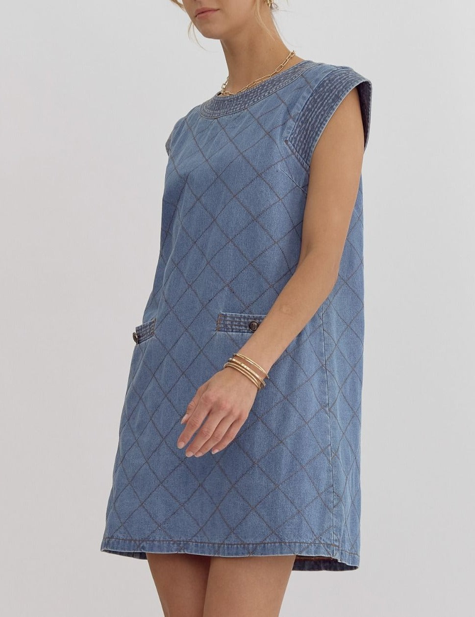 Sleeveless Denim Dress - Blue