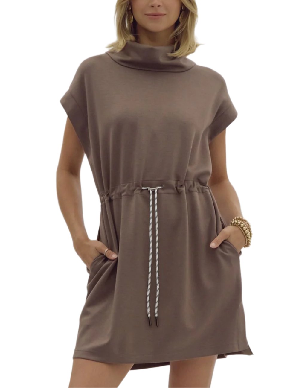 Cowl Neck Mini Dress - Mocha