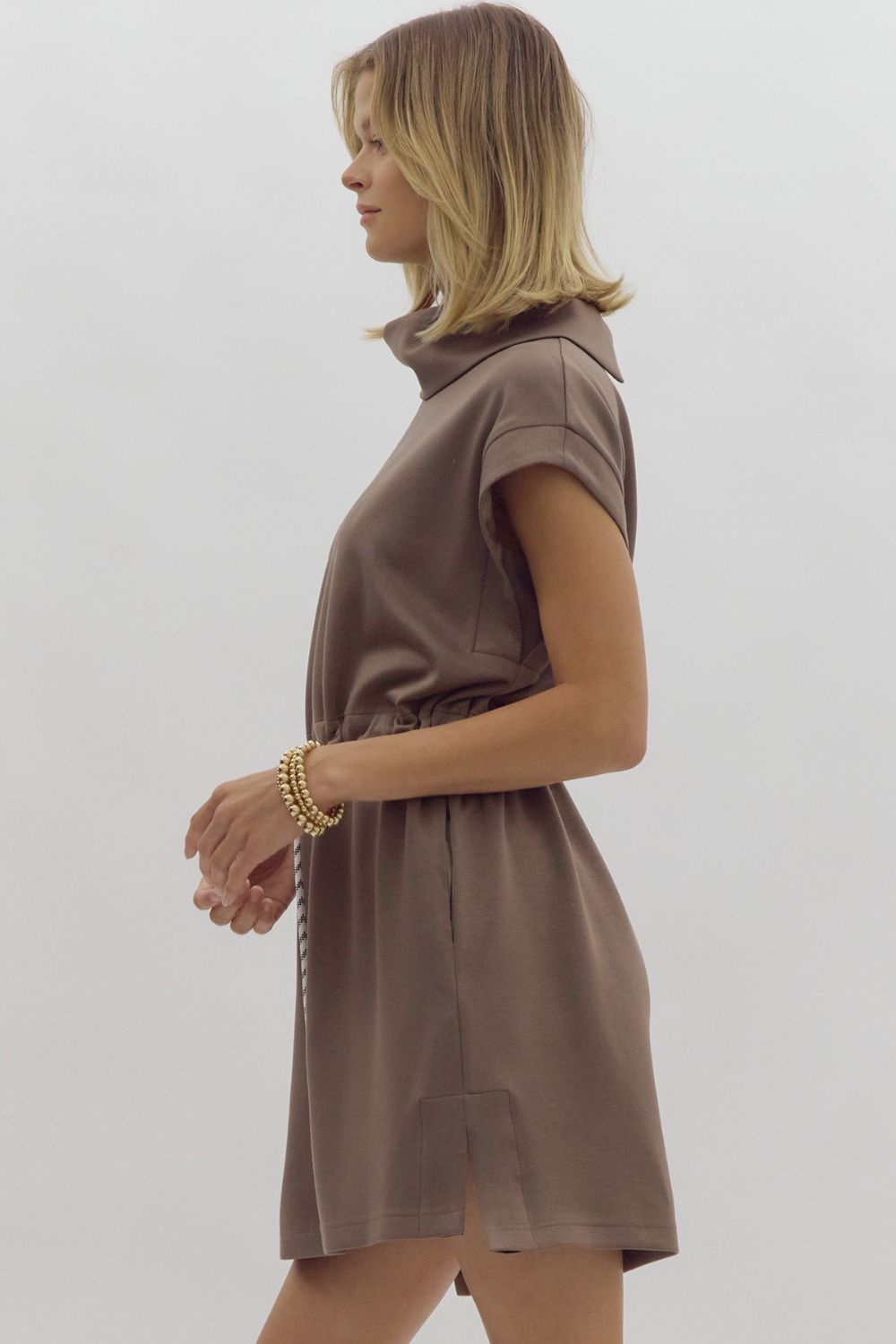 Cowl Neck Mini Dress - Mocha