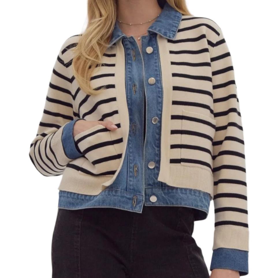 Striped Combo-Cardi Sweater