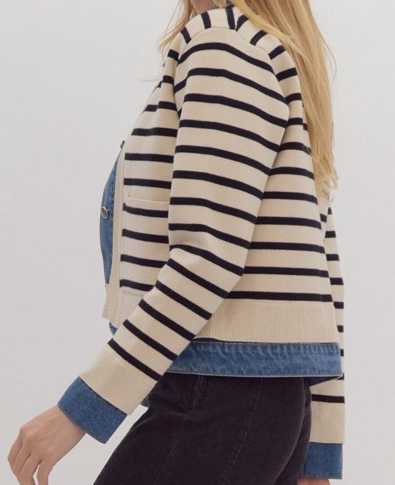 Striped Combo-Cardi Sweater