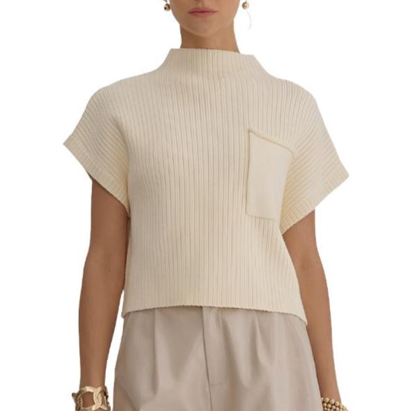 Ribbed Mock Neck Sweater - Bone or Snow